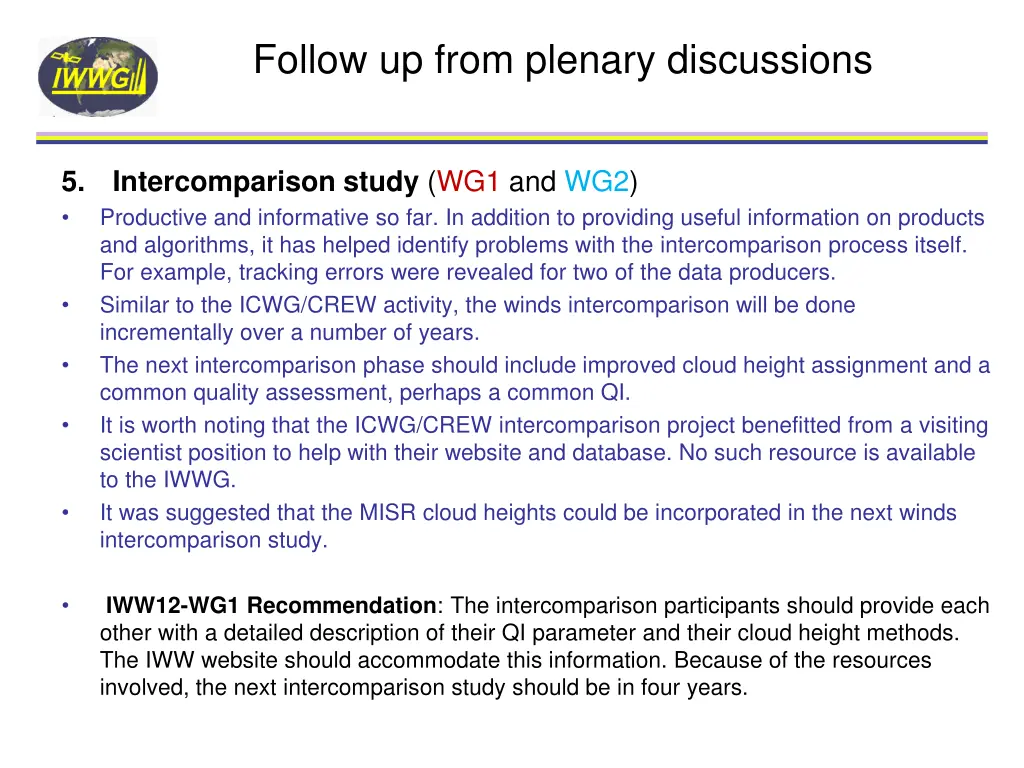 follow up from plenary discussions 1