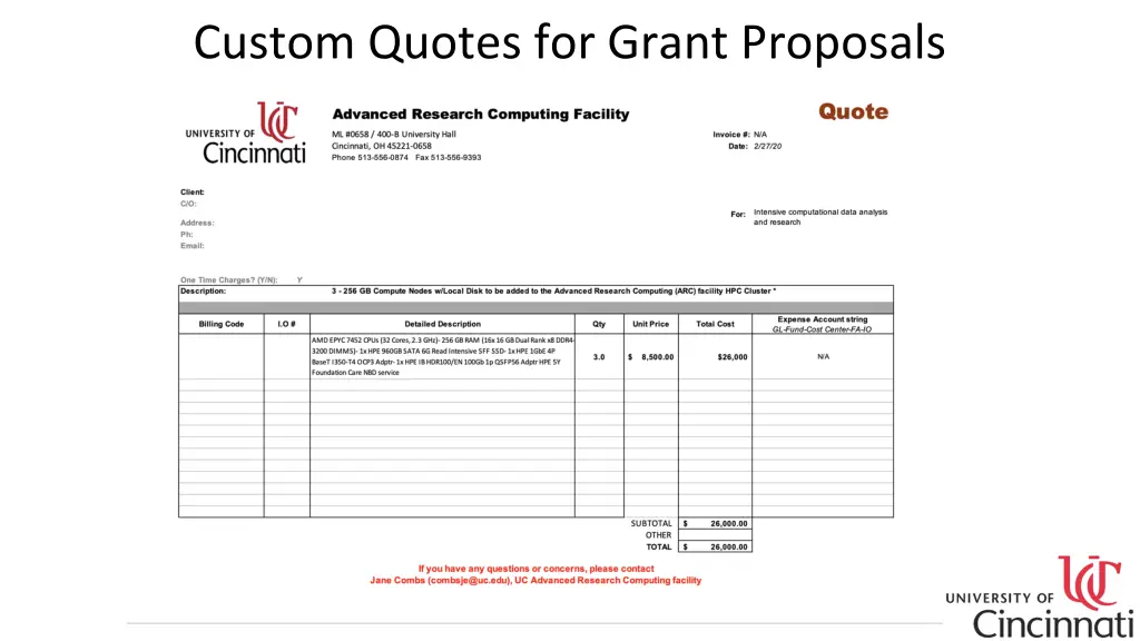 custom quotes for grant proposals