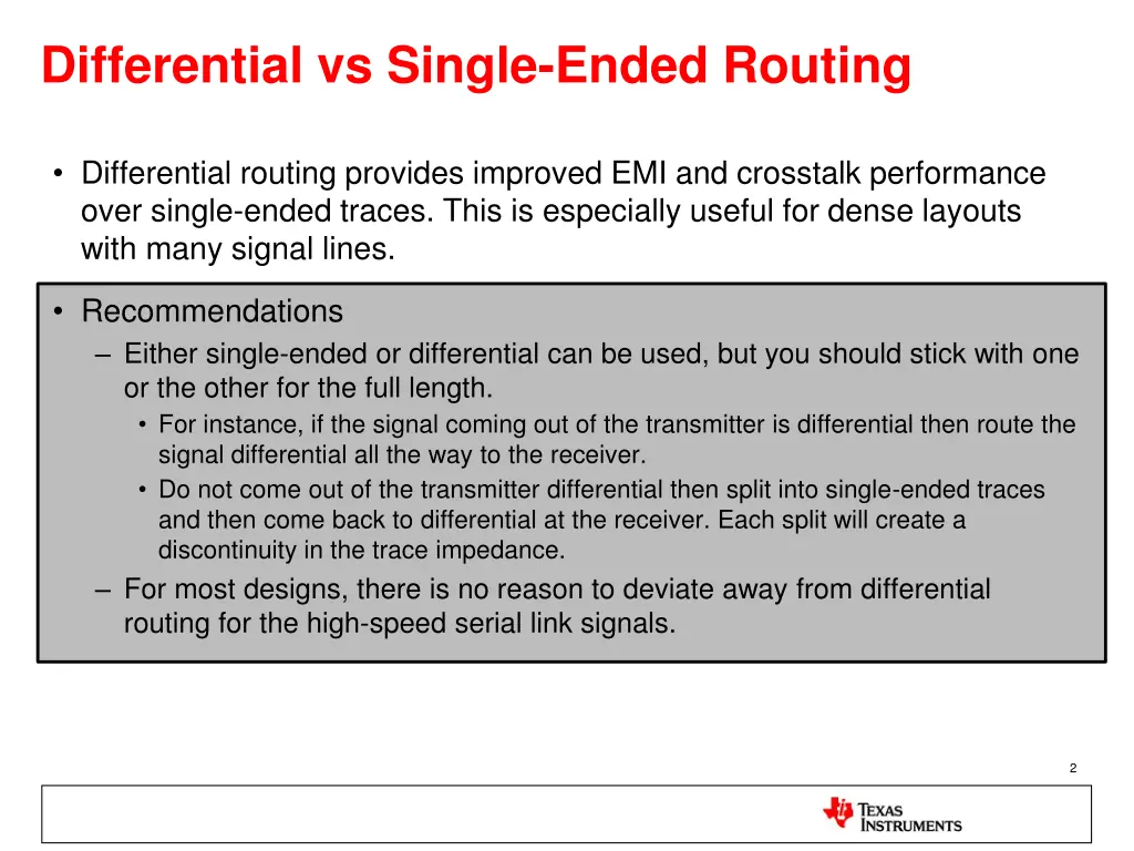 differential vs single ended routing