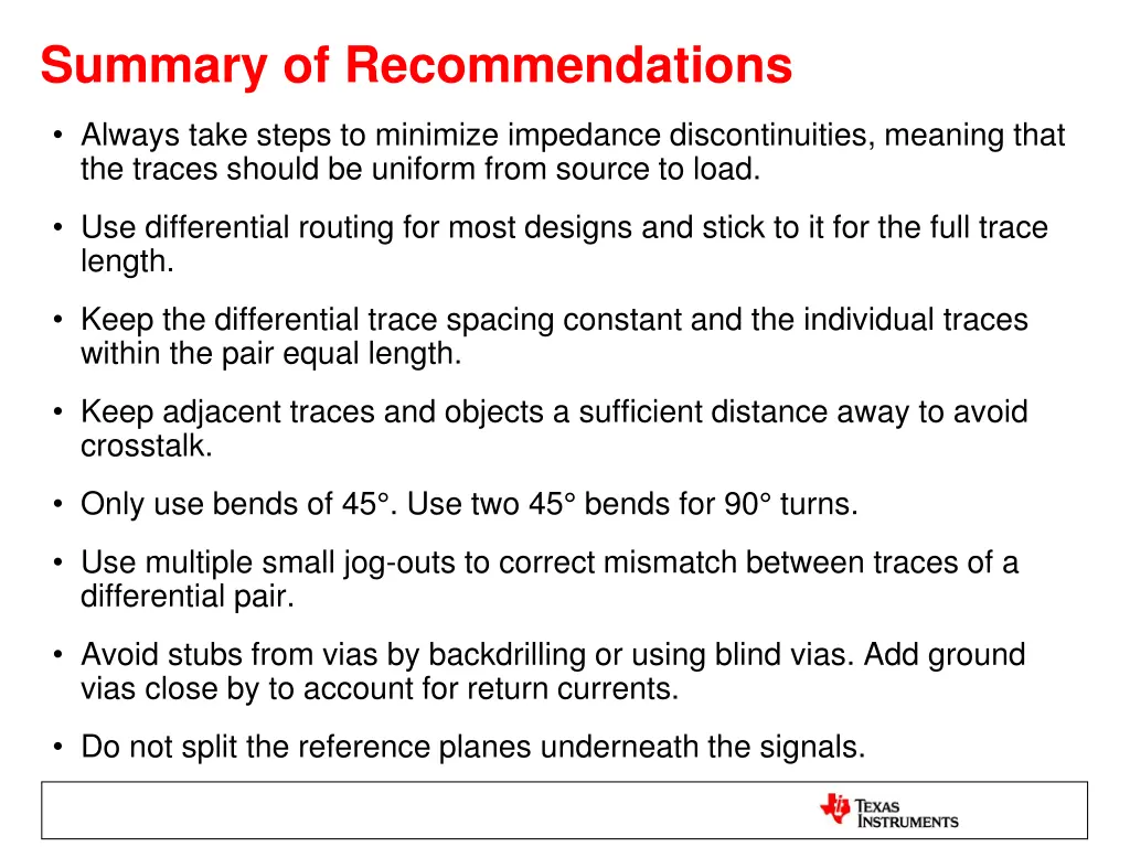 summary of recommendations