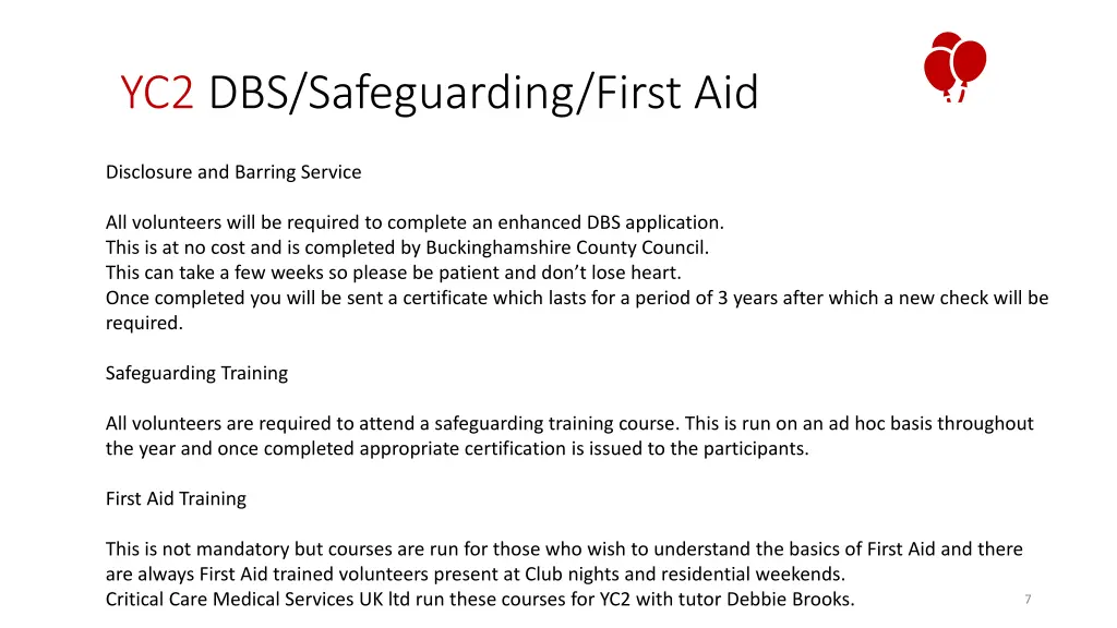 yc2 dbs safeguarding first aid