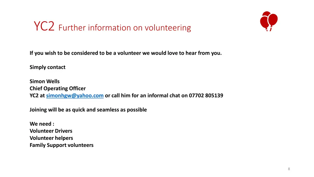 yc2 further information on volunteering