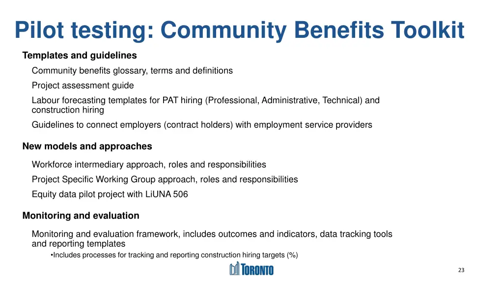 pilot testing community benefits toolkit