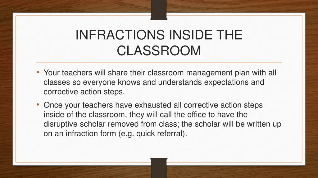 infractions inside the classroom