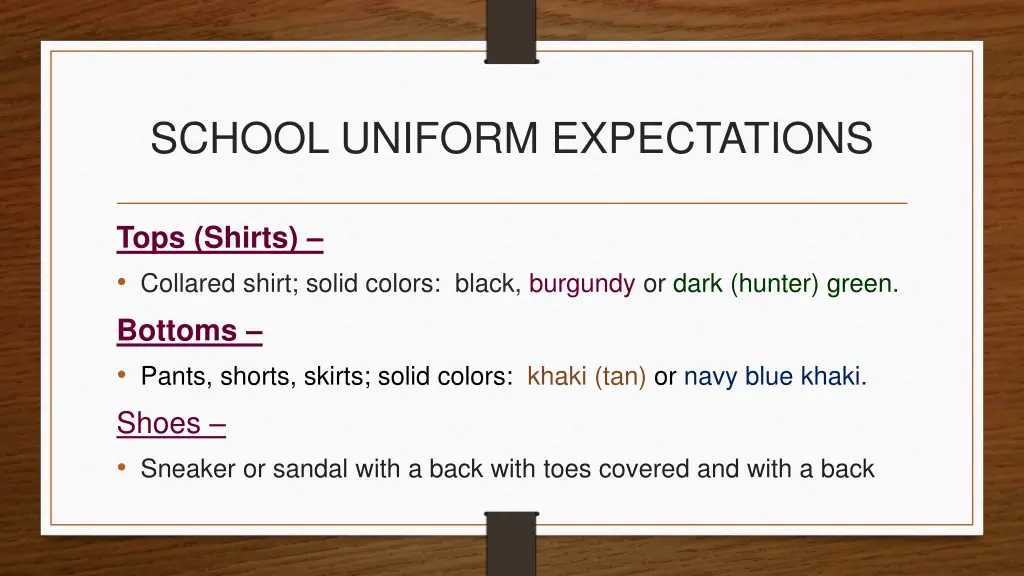 school uniform expectations