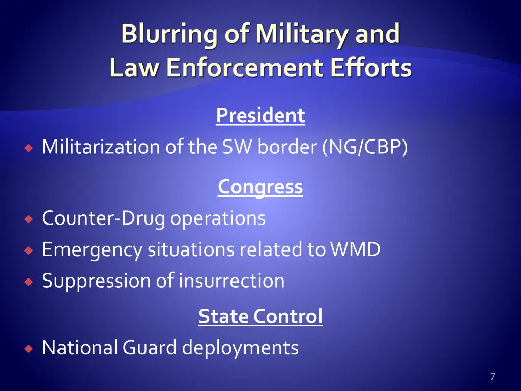 blurring of military and law enforcement efforts 1