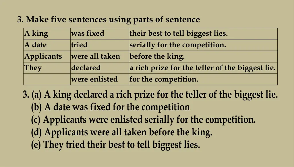 3 make five sentences using parts of sentence