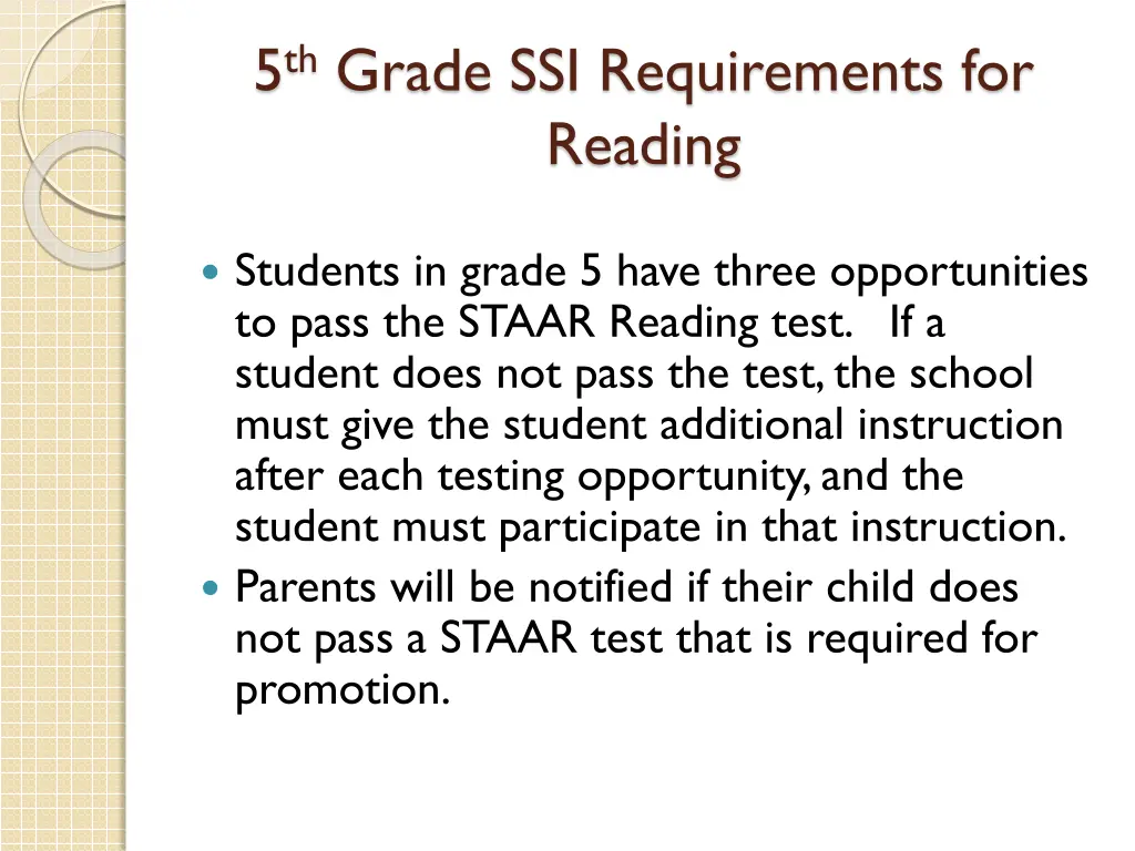 5 th grade ssi requirements for reading