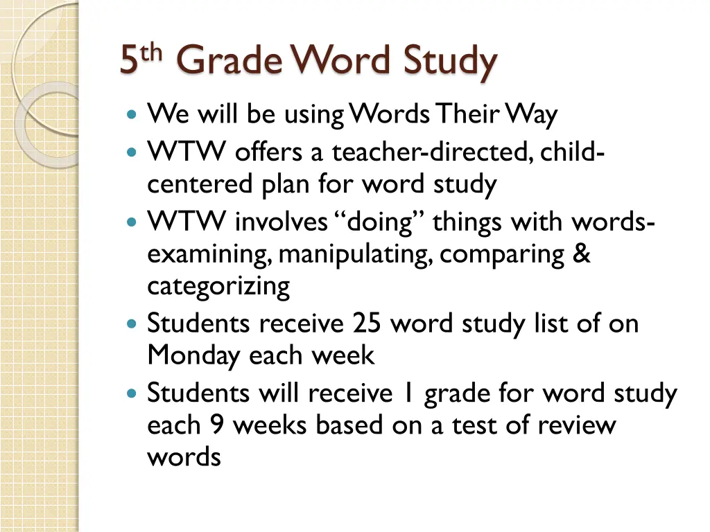 5 th grade word study