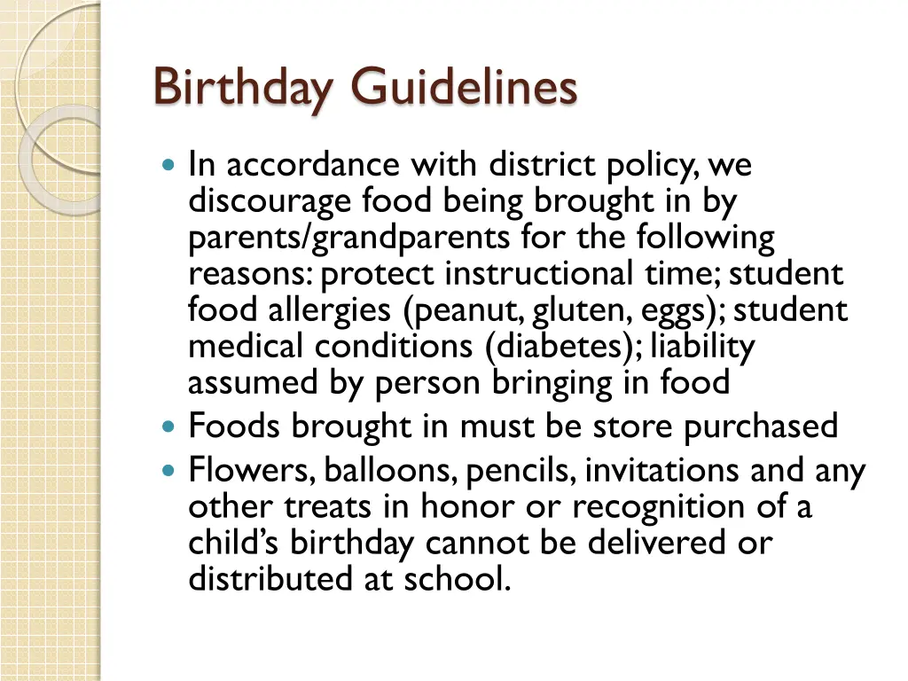 birthday guidelines