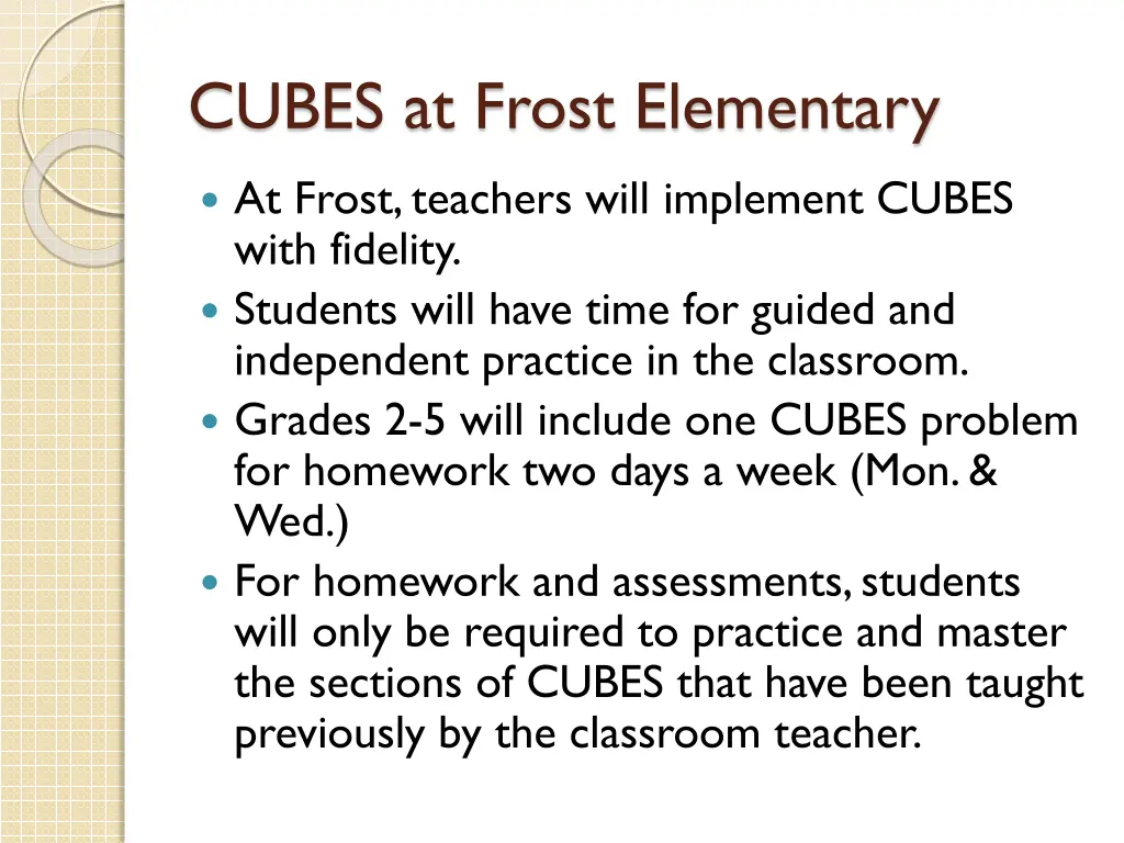 cubes at frost elementary