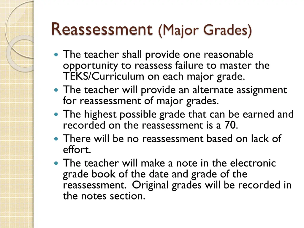 reassessment major grades