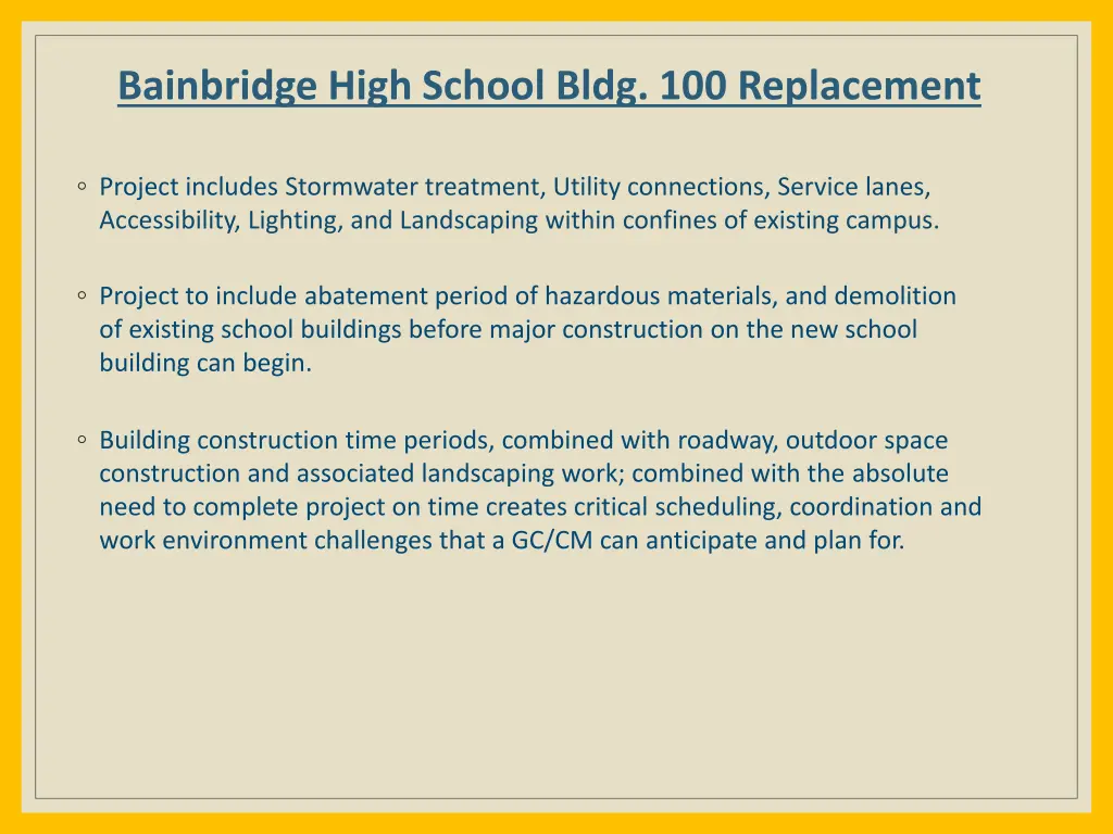 bainbridge high school bldg 100 replacement