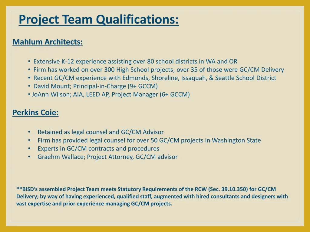 project team qualifications 2