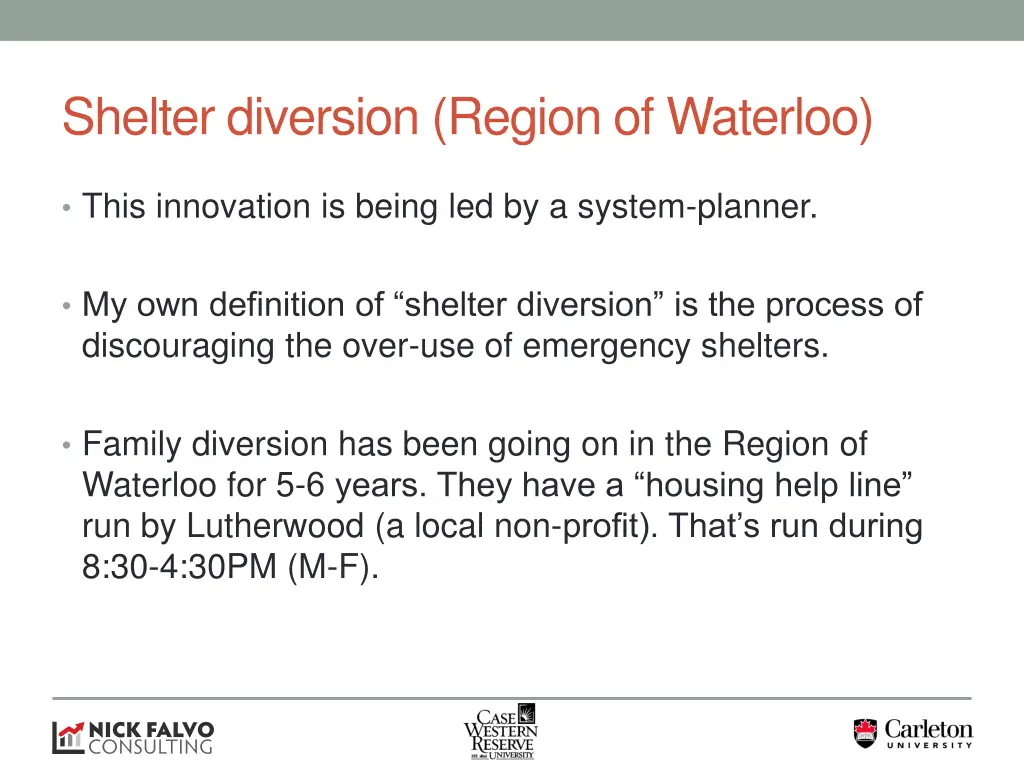 shelter diversion region of waterloo