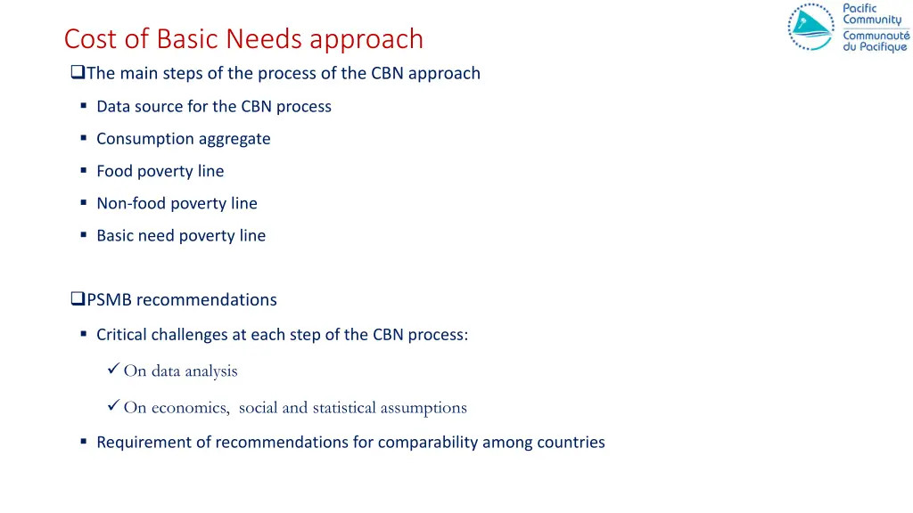 cost of basic needs approach the main steps