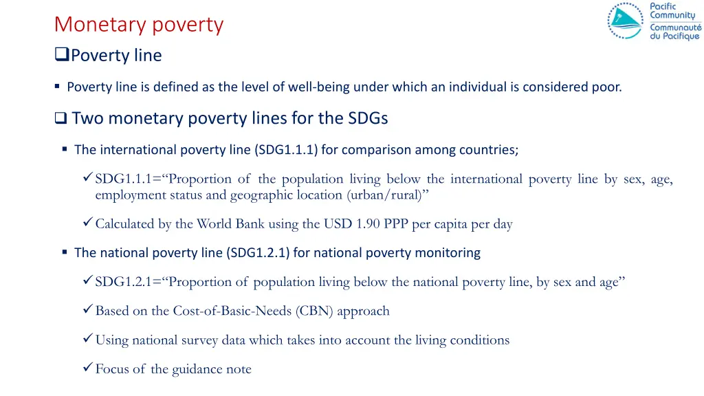 monetary poverty poverty line