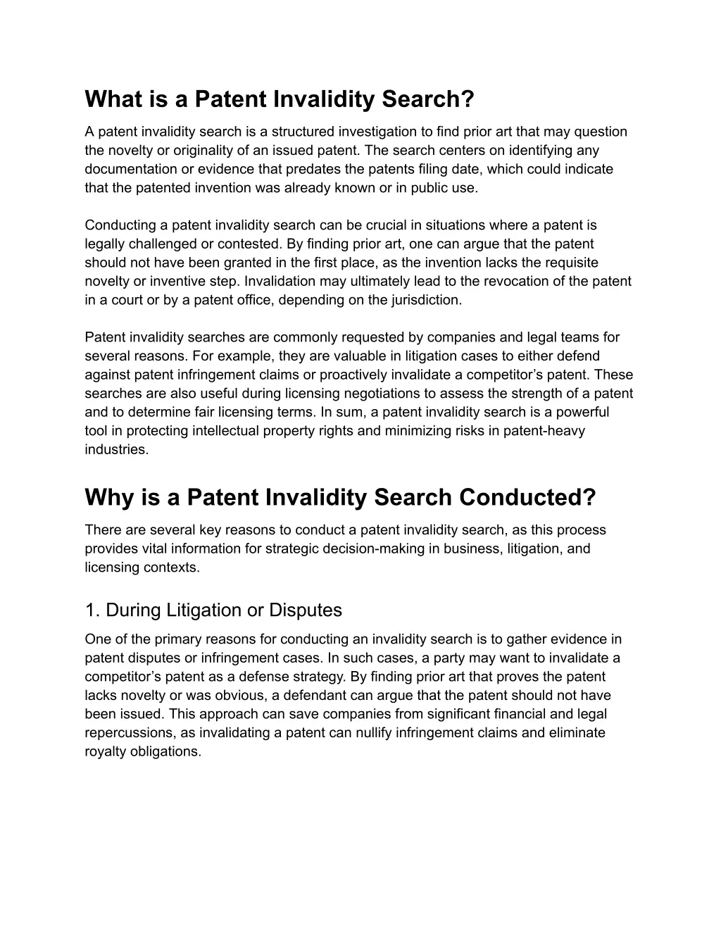 what is a patent invalidity search