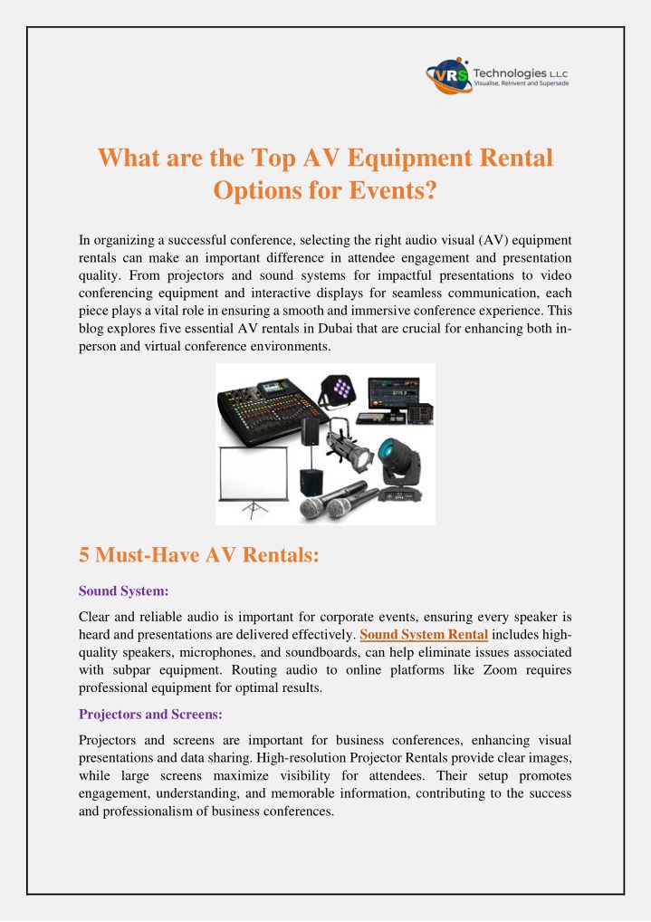 what are the top av equipment rental options