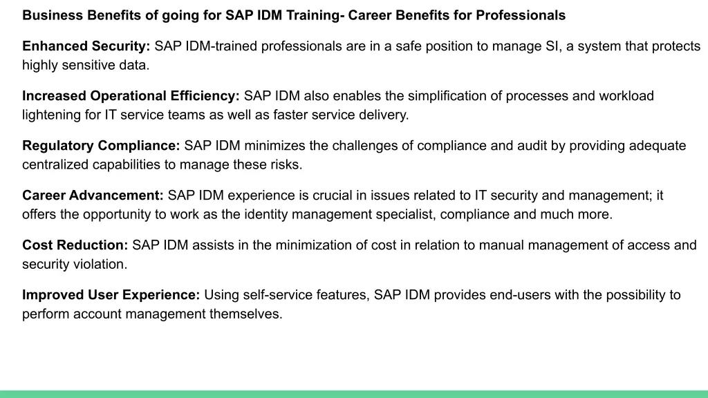 business benefits of going for sap idm training