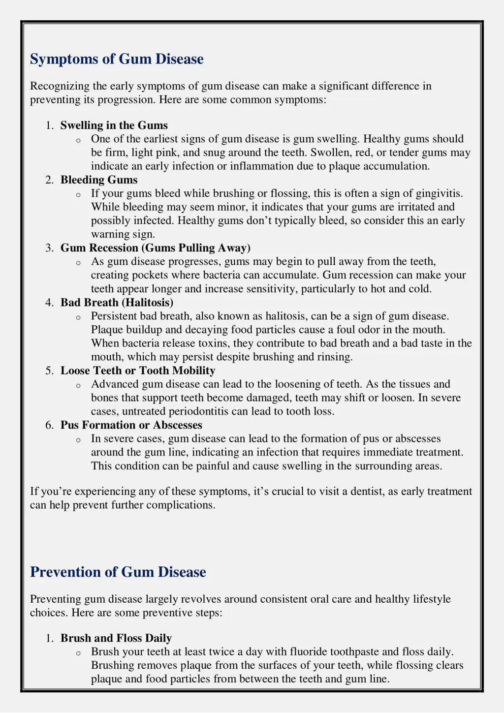 symptoms of gum disease