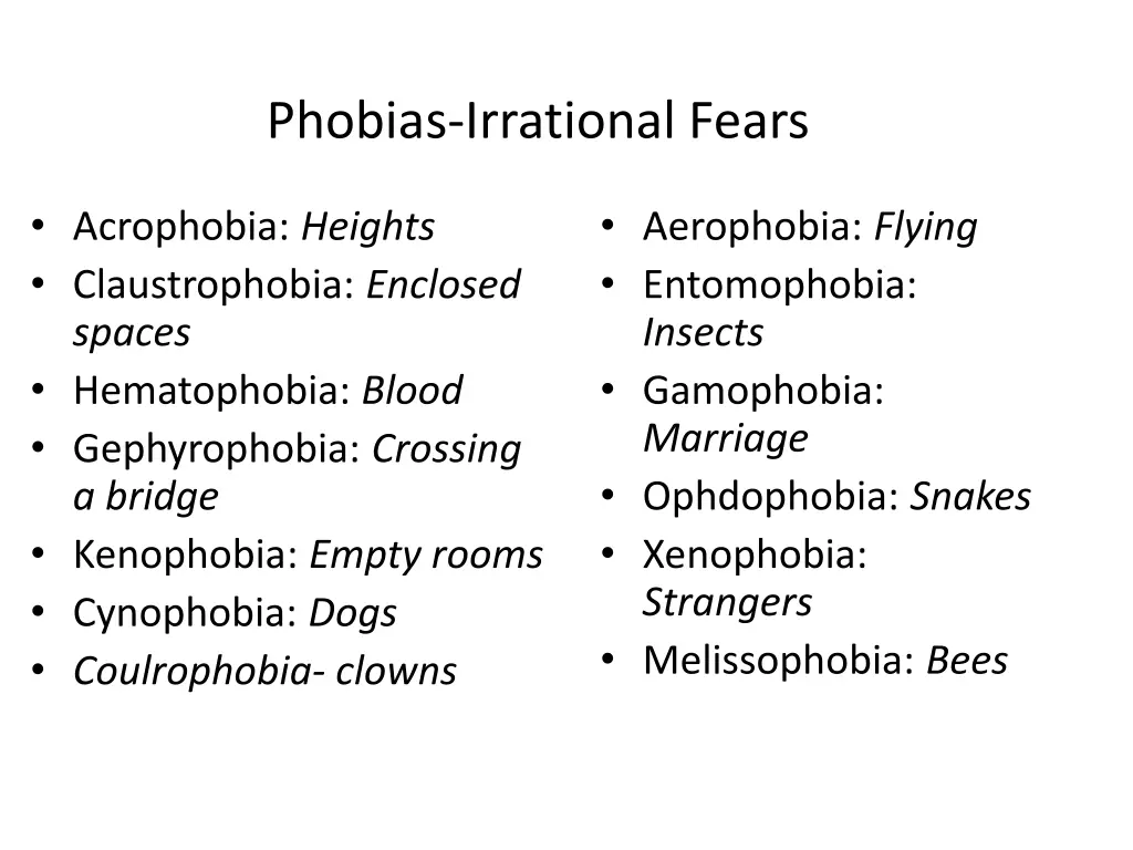 phobias irrational fears