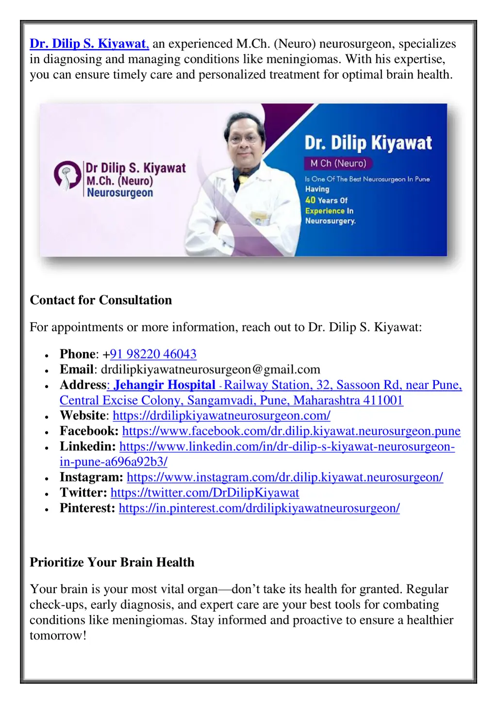 dr dilip s kiyawat an experienced m ch neuro