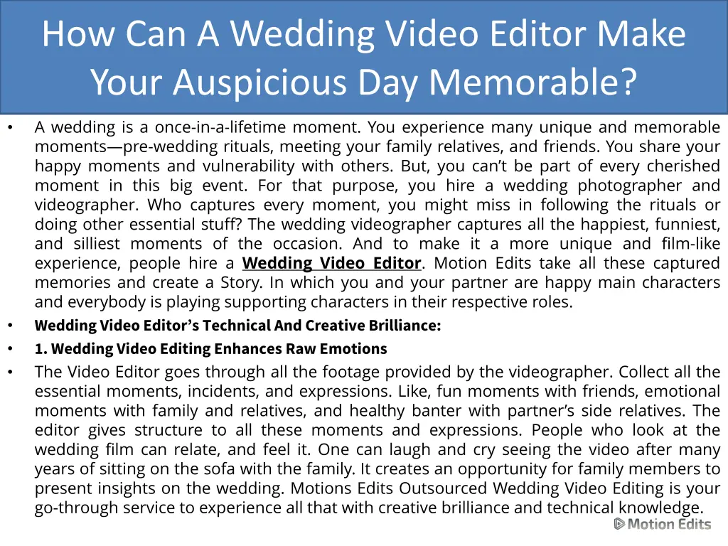 how can a wedding video editor make your 1