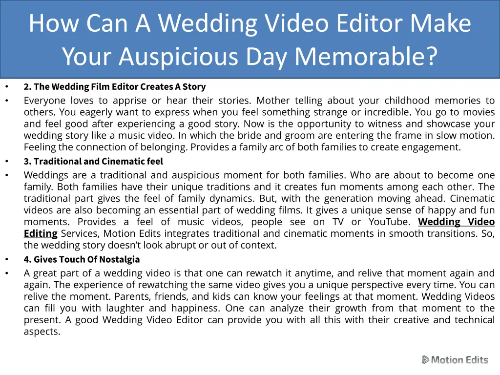 how can a wedding video editor make your 2