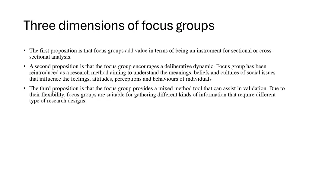 three dimensions of focus groups