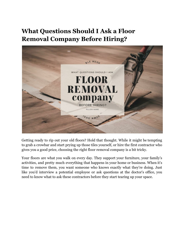 what questions should i ask a floor removal