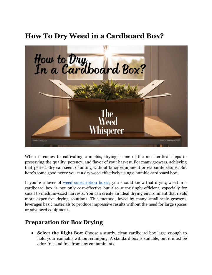 how to dry weed in a cardboard box