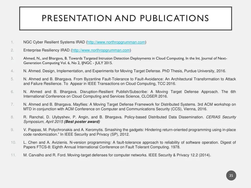 presentation and publications