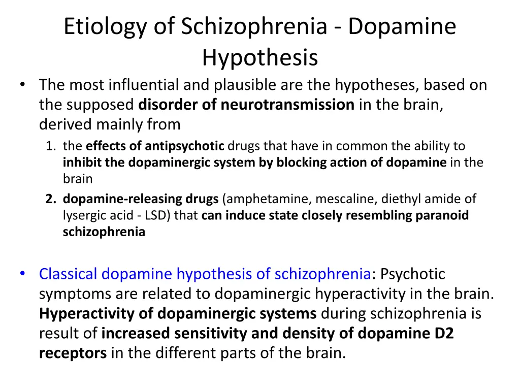 etiology of schizophrenia dopamine hypothesis