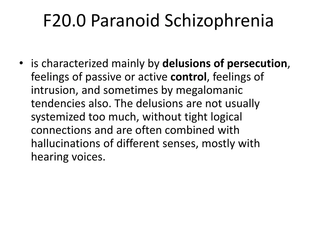 f20 0 paranoid schizophrenia