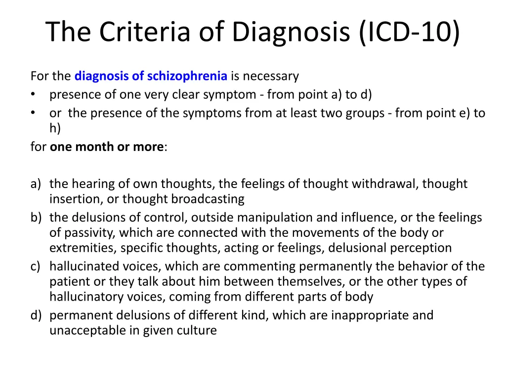 the criteria of diagnosis icd 10