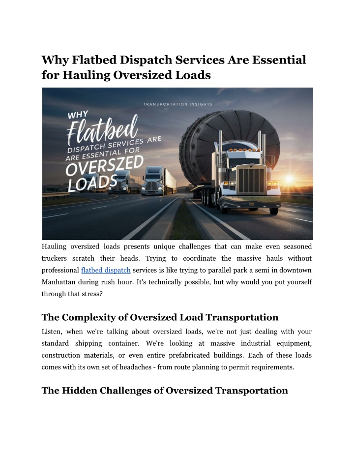 why flatbed dispatch services are essential