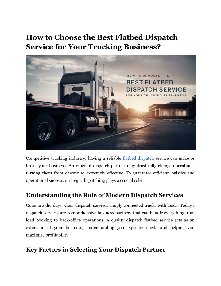 how to choose the best flatbed dispatch service