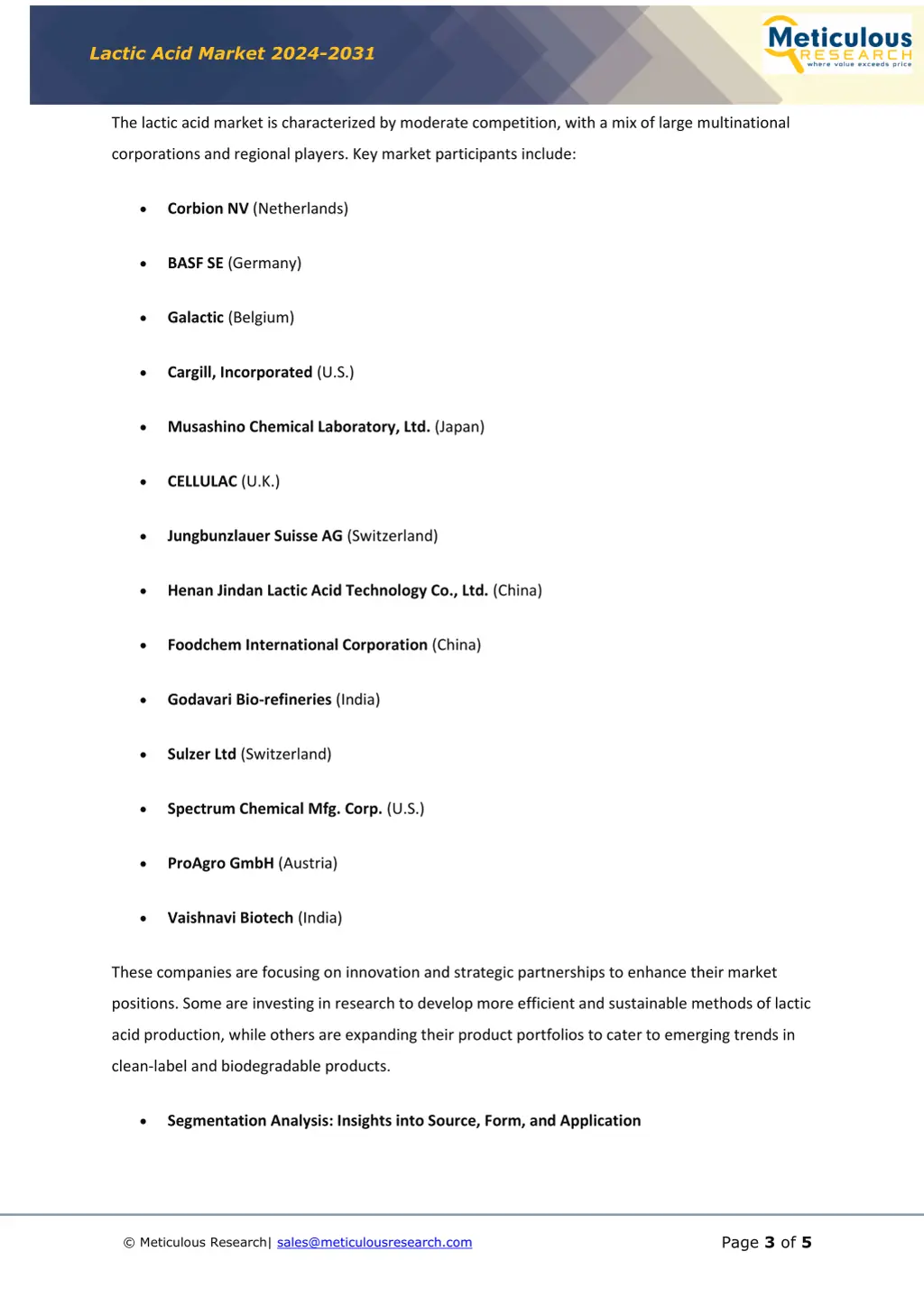 lactic acid market 2024 2031 2