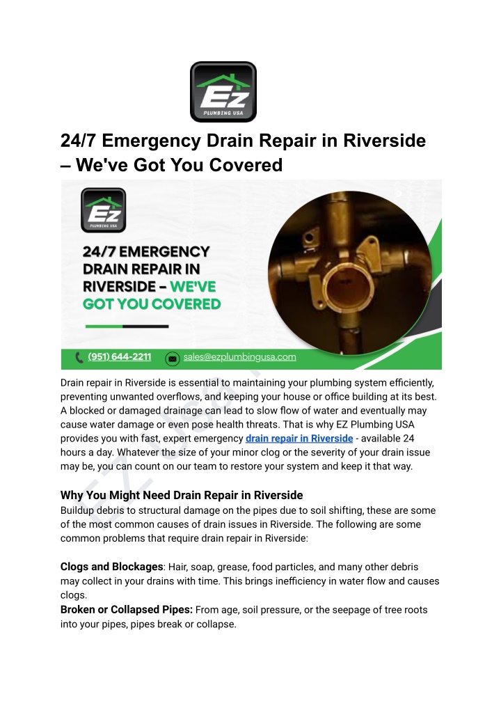 24 7 emergency drain repair in riverside