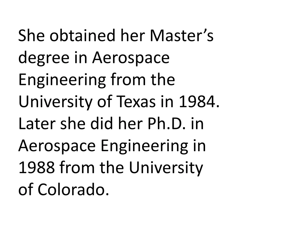 she obtained her master s degree in aerospace