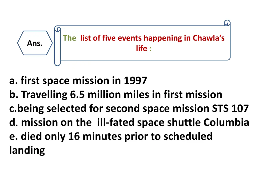 the list of five events happening in chawla s life