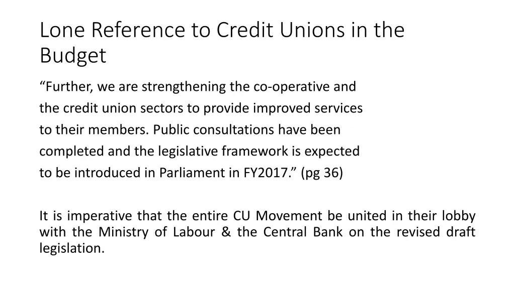 lone reference to credit unions in the budget