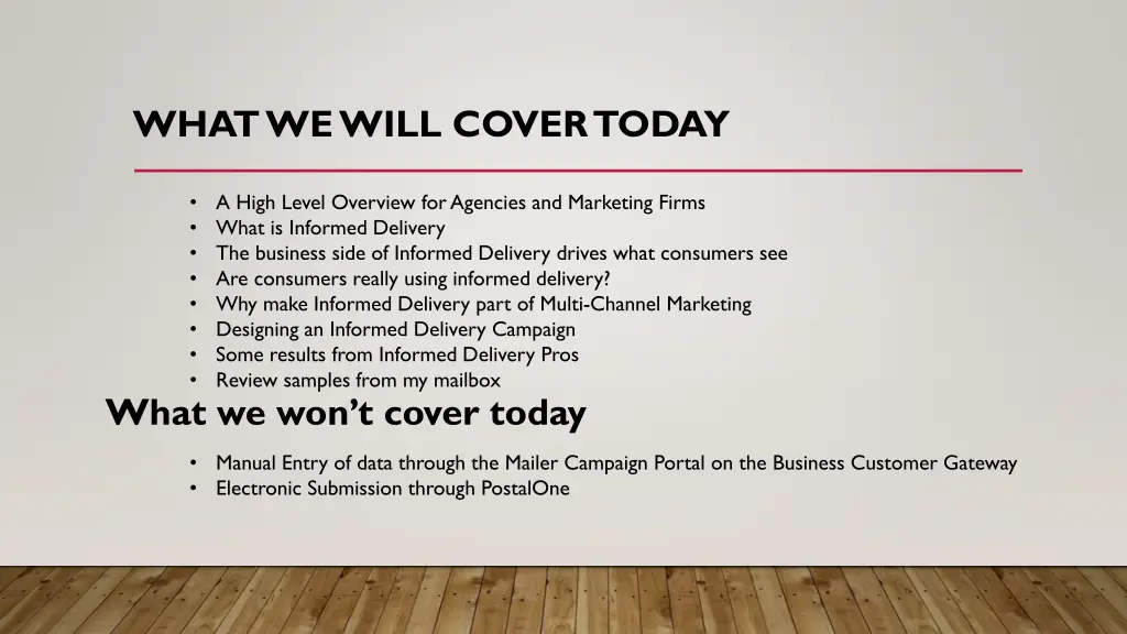 what we will cover today