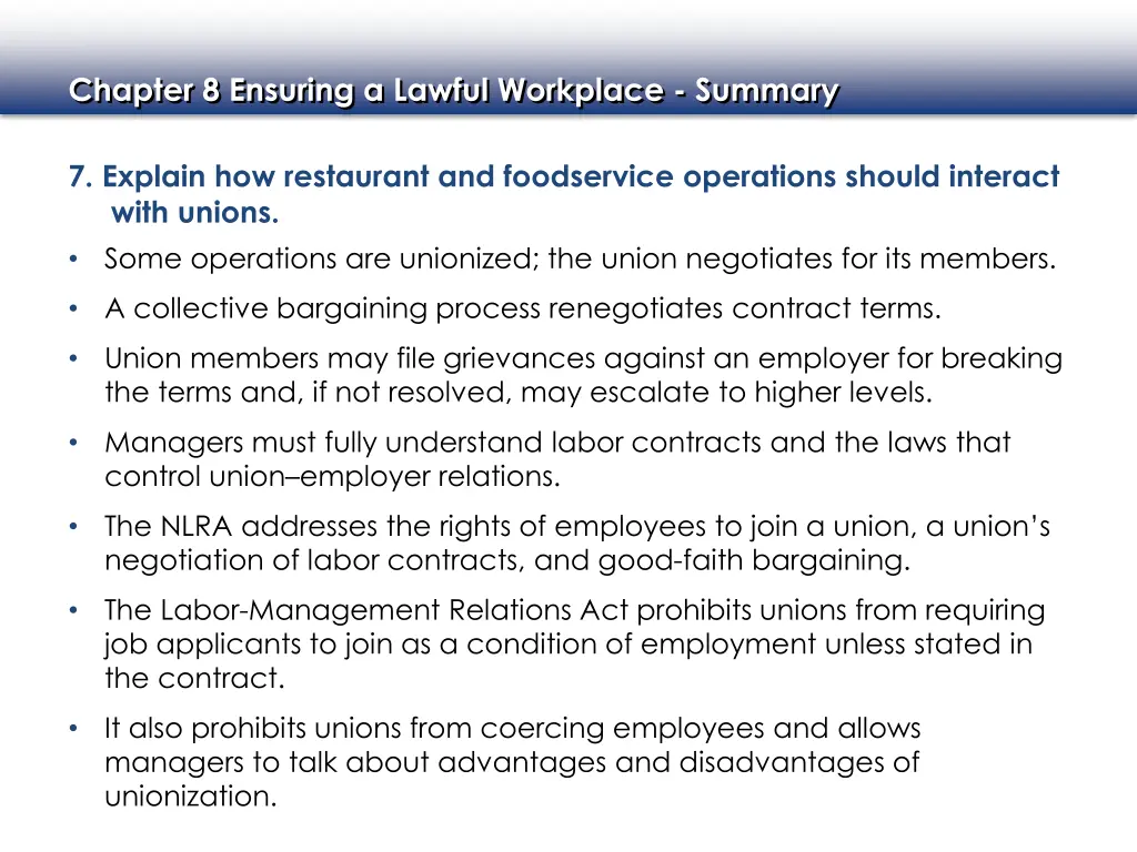 chapter 8 ensuring a lawful workplace summary 8