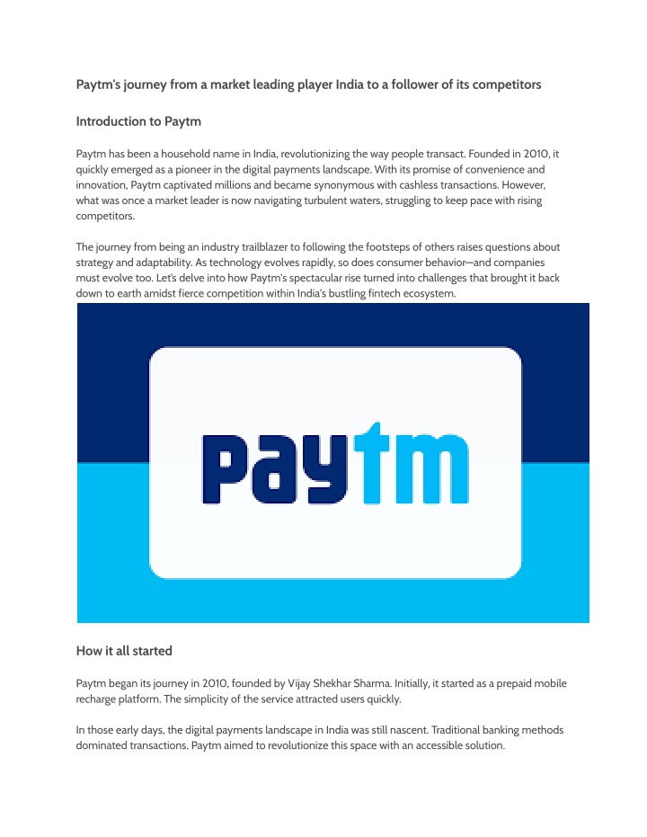 paytm s journey from a market leading player