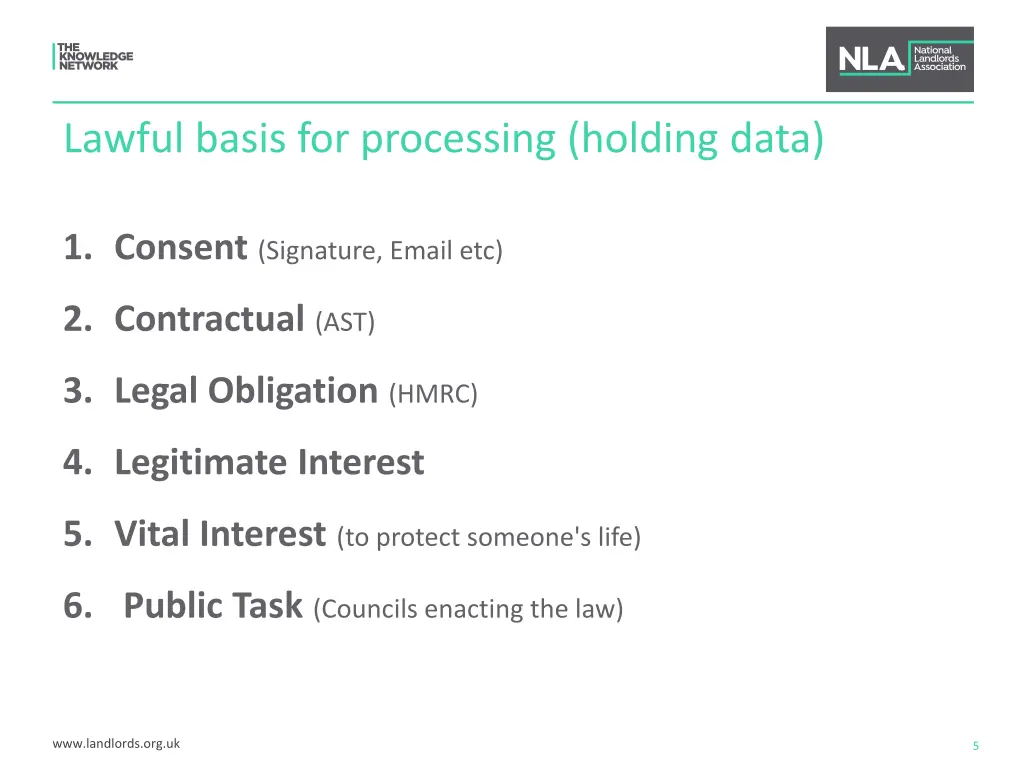 lawful basis for processing holding data