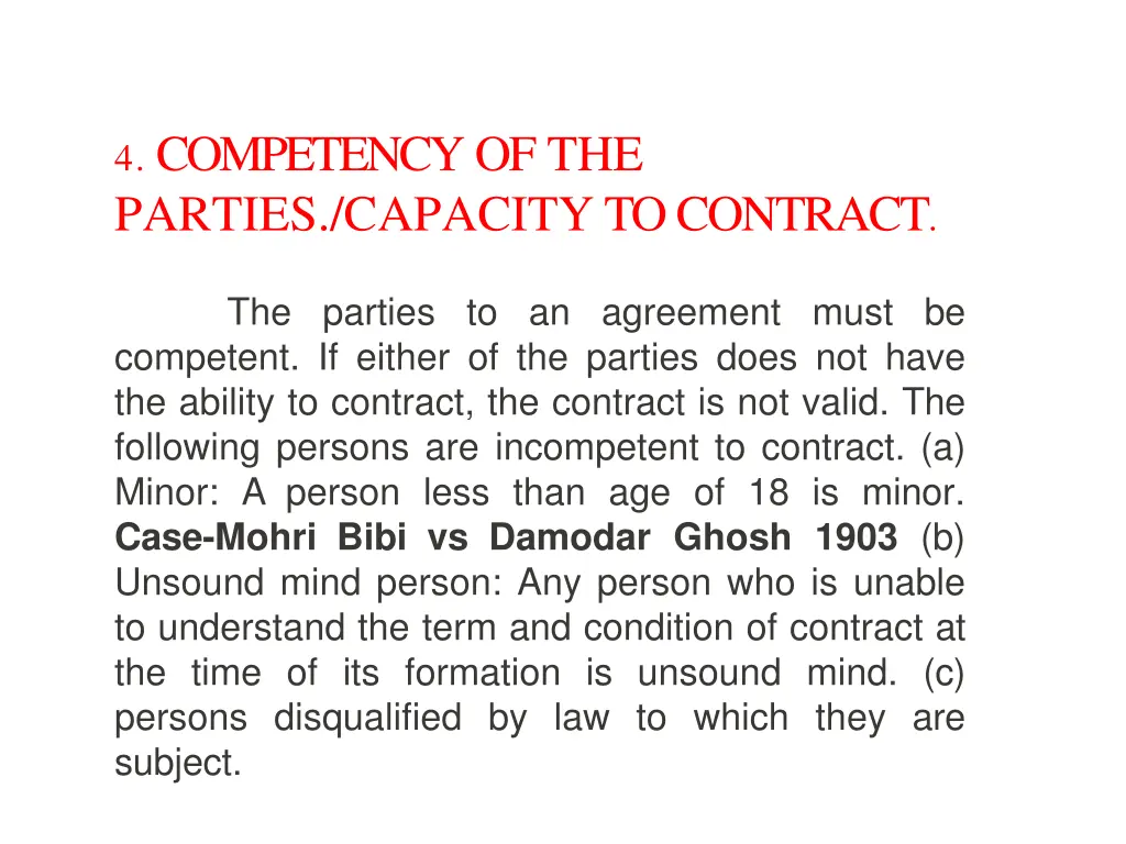 4 competency of the parties capacity to contract