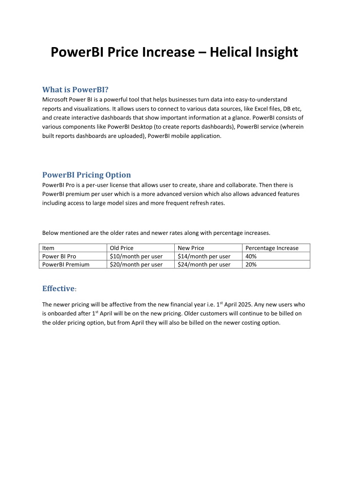 powerbi price increase helical insight