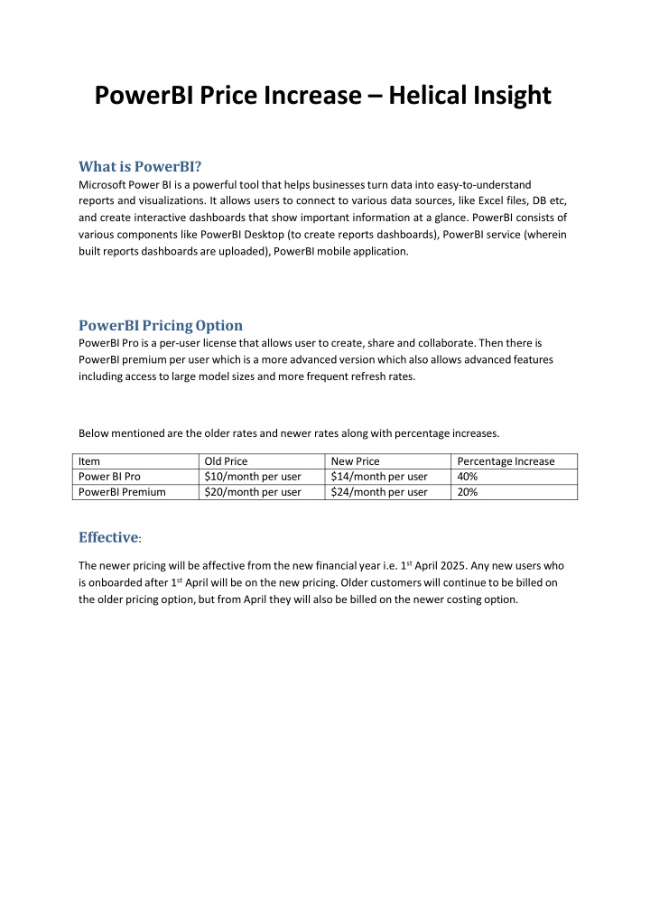 powerbi price increase helical insight